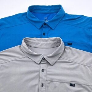 Lot of 2 Arcteryx Mens Captive Polo Shirt Bundle XL Blue Gray Short Sleeve